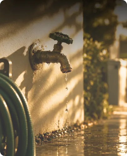A leaking outdoor faucet